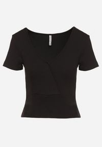 Born2be - Czarny Prążkowany T-shirt z Bawełny z Dekoltem w Serek Filunira. Okazja: na co dzień. Typ kołnierza: dekolt w serek. Kolor: czarny. Materiał: bawełna, prążkowany. Styl: elegancki, casual #3