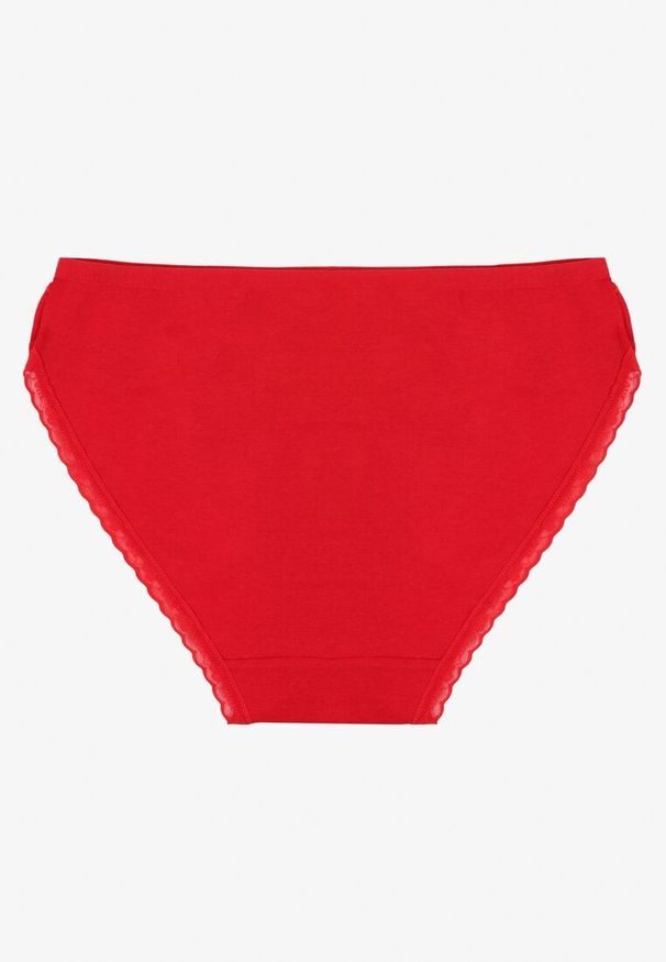 Renee - Czerwone Majtki Figi z Bawełny Ozdobione Kokardą i Koronką Zeterie. Kolor: czerwony. Materiał: bawełna, koronka. Wzór: aplikacja, koronka