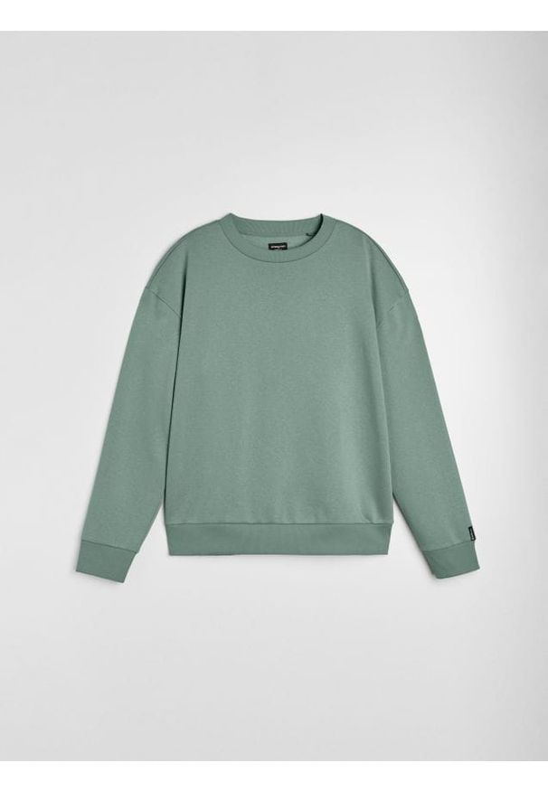 Sinsay - Bluza crewneck comfort fit z domieszką bawełny - zielony. Kolor: zielony. Materiał: bawełna