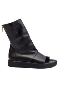 Zazoo 3441 Sandały Damskie Skórzane Z Cholewka Czarne. Okazja: na spacer. Zapięcie: zamek. Kolor: czarny. Materiał: skóra. Sezon: lato #9