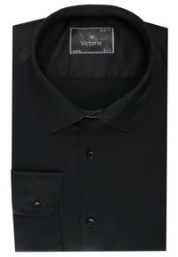 Delikatnie Taliowana Koszula Męska - Victorio - Czarna (Satynowana). Kolor: czarny. Materiał: poliester, elastan, bawełna. Styl: elegancki #6