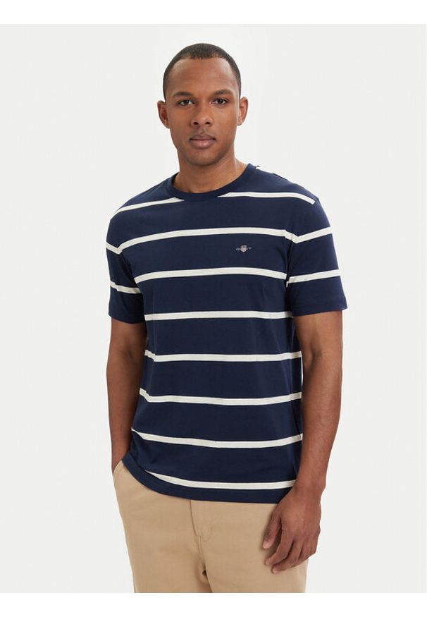 GANT - Gant T-Shirt 2003398 Granatowy Regular Fit. Kolor: niebieski. Materiał: bawełna