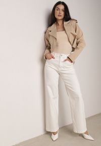 Born2be - Białe Szerokie Jeansy z Bawełny z Wysokim Stanem Dalinatea. Stan: podwyższony. Kolor: biały. Długość: długie. Wzór: gładki. Sezon: lato. Styl: klasyczny #3