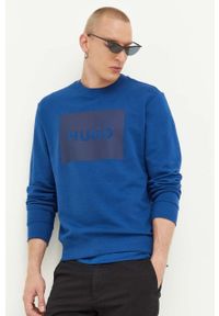 Hugo - HUGO bluza bawełniana męska kolor niebieski z nadrukiem. Kolor: niebieski. Materiał: bawełna. Wzór: nadruk #1