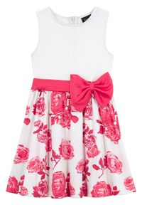 Sukienka dziewczęca na uroczyste okazje bonprix biel wełny - różowy hibiskus. Kolor: biały. Materiał: wełna #1