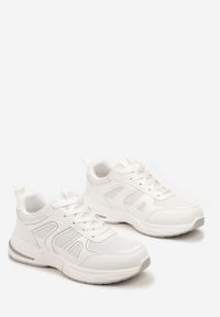 Born2be - Białe Buty Sportowe z Metalicznymi Wstawkami i Siateczką Pareli. Kolor: biały. Wzór: aplikacja #3