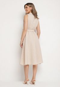 Born2be - Beżowa Sukienka o Koszulowym Kroju Bez Rękawów z Wiązanym Paskiem Liriora. Okazja: na co dzień. Typ kołnierza: dekolt w kształcie V. Kolor: beżowy. Długość rękawa: bez rękawów. Typ sukienki: koszulowe. Styl: klasyczny, casual #2