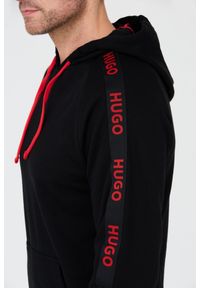 Hugo - HUGO Czarna bluza z kapturem i lampasami. Typ kołnierza: kaptur. Kolor: czarny #6