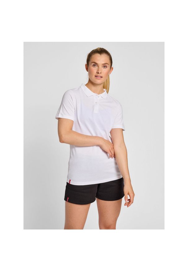 Damska koszulka polo Hummel Red Classic. Typ kołnierza: polo. Kolor: biały. Materiał: tkanina. Wzór: aplikacja