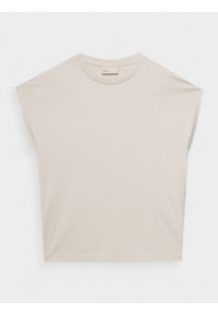 outhorn - T-shirt gładki damski - kremowy. Okazja: na co dzień. Kolor: kremowy. Materiał: bawełna, dzianina. Długość rękawa: krótki rękaw. Wzór: gładki. Styl: casual #1