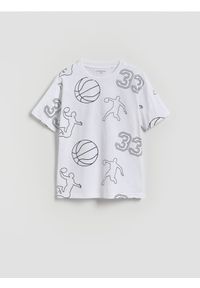 Reserved - Bawełniany t-shirt z nadrukiem - biały. Kolor: biały. Materiał: bawełna. Wzór: nadruk