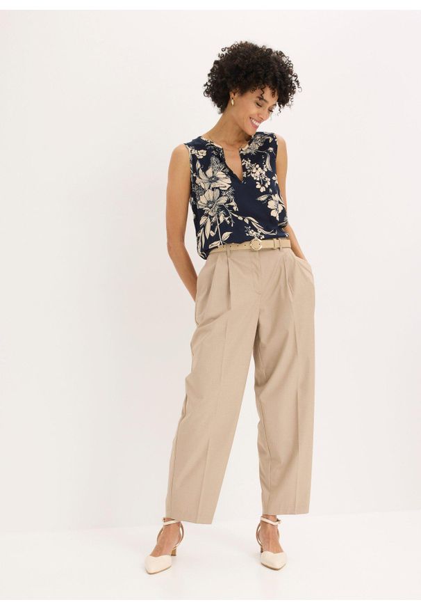 bonprix - Bluzka bez rękawów z wiskozy. Kolor: niebieski. Materiał: wiskoza. Długość rękawa: bez rękawów