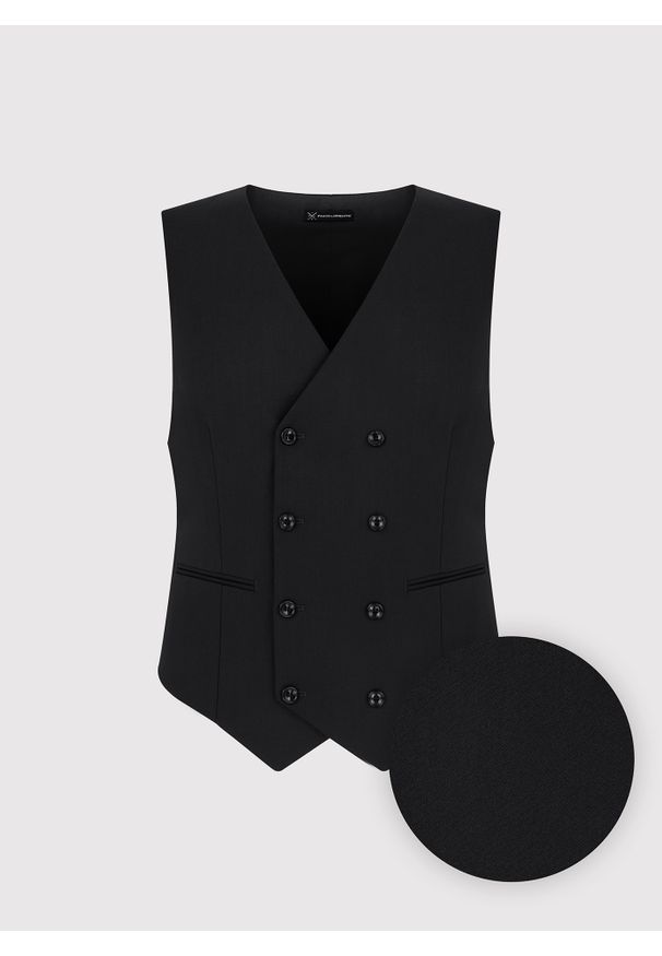 Pako Lorente - PAKO LORENTE – Czarna dwurzędowa kamizelka męska. Okazja: na ślub cywilny, na wesele. Kolor: czarny. Styl: elegancki, młodzieżowy
