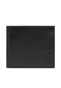Ralph Lauren - RALPH LAUREN - Czarny skórzany portfel z tłoczonym logo. Kolor: czarny. Materiał: skóra. Wzór: nadruk