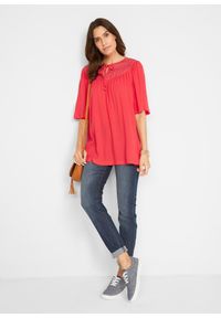 bonprix - Długa tunika z kreszowanego materiału, rękaw 1/2. Kolor: czerwony. Materiał: materiał. Długość rękawa: krótki rękaw. Długość: krótkie, długie #2