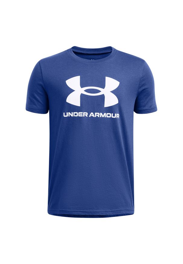 T-shirt chłopięcy Under Armour UA B Sportstyle Logo Ss - niebieski. Kolor: niebieski. Materiał: materiał, poliester, bawełna. Wzór: nadruk