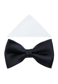 Adam Collection - Granatowa elegancka mucha męska o delikatnym połysku A10B. Kolor: niebieski. Materiał: poliester, tkanina. Styl: elegancki #1