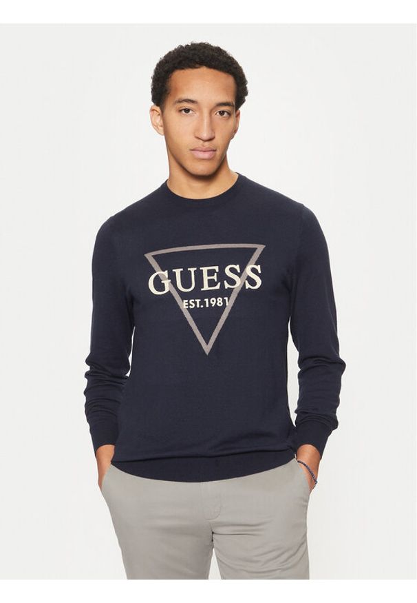 Guess Sweter M5RR02 Z3KI1 Granatowy Regular Fit. Kolor: niebieski. Materiał: bawełna