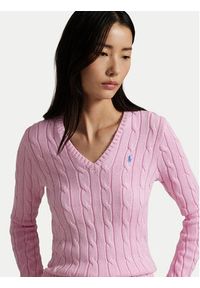 Polo Ralph Lauren Sweter 211971870006 Różowy Slim Fit. Typ kołnierza: polo. Kolor: różowy. Materiał: bawełna #3