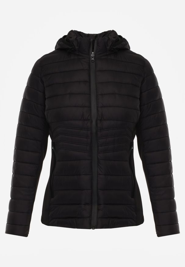 Born2be - Czarna Pikowana Kurtka Przejściowa z Kapturem i Elastycznymi Panelami Feziala. Okazja: na co dzień. Typ kołnierza: kaptur. Kolor: czarny. Materiał: jeans, nylon. Sezon: wiosna. Styl: casual, sportowy