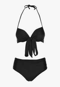 Renee - Czarne Bikini Wiązany Biustonosz i Majtki Typu Figi Fevarelia. Stan: podwyższony. Kolor: czarny. Wzór: haft #6