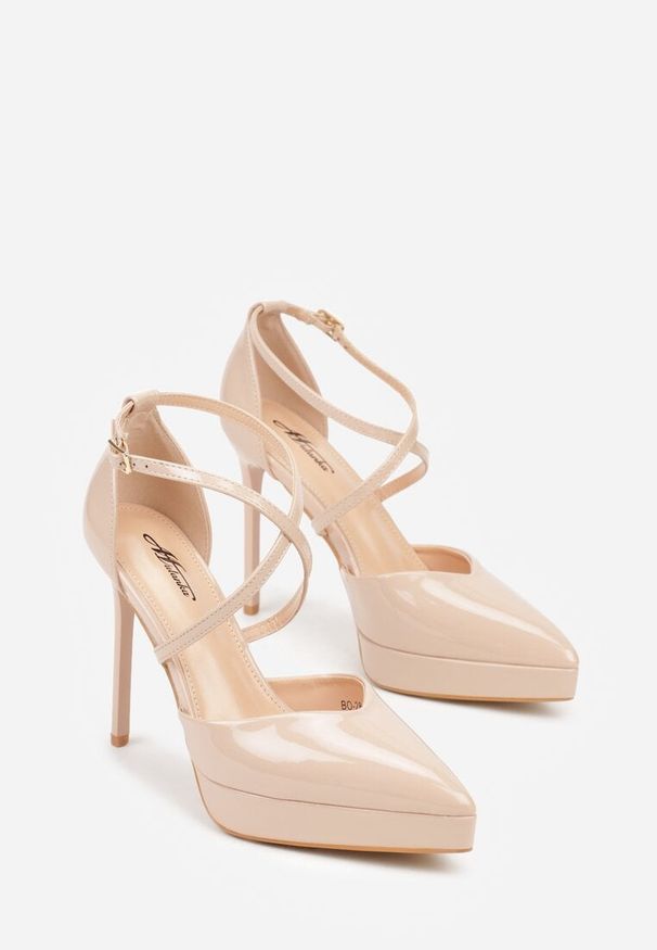 Born2be - Beżowe Szpilki z Paseczkami i Ozdobną Platformą Misterisa. Okazja: na co dzień. Kolor: beżowy. Materiał: jeans, skóra. Obcas: na platformie. Styl: elegancki, casual