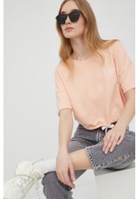 only - Only t-shirt bawełniany kolor różowy. Kolor: różowy. Materiał: bawełna. Długość rękawa: krótki rękaw. Długość: krótkie. Wzór: nadruk #4