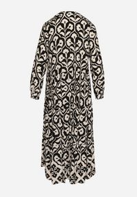 Born2be - Czarno-Biała Sukienka w Ornamentalny Wzór o Koszulowym Fasonie Venleia. Kolor: czarny. Wzór: aplikacja, kwiaty. Typ sukienki: koszulowe #6
