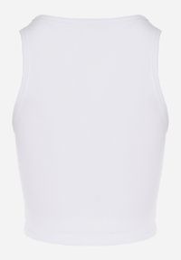 Born2be - Biały Krótki Tank Top z Prążkowanej Tkaniny Nevallia. Okazja: na co dzień. Kolor: biały. Materiał: tkanina, prążkowany. Długość: krótkie. Styl: klasyczny, elegancki, casual #4