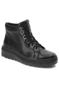 Czarne Trapery Armodo Ocieplane Buty Damskie. Zapięcie: sznurówki. Kolor: czarny. Materiał: syntetyk, futro, skóra. Sezon: zima. Styl: elegancki