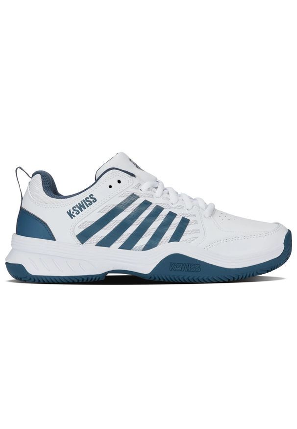 Buty do tenisa K-Swiss Court Express 2 Clay. Zapięcie: sznurówki. Kolor: biały, niebieski, wielokolorowy. Materiał: materiał, syntetyk. Szerokość cholewki: normalna. Sport: tenis