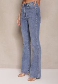 Renee - Niebieskie Jeansy o Kroju Flare High Waist Linsora. Okazja: na co dzień. Stan: podwyższony. Kolor: niebieski. Styl: casual, elegancki