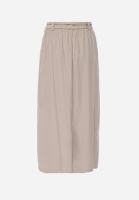 Renee - Beżowa Rozkloszowana Spódnica z Wiskozy Zdobiona Plisami i Paskiem Durklea. Okazja: na co dzień. Kolor: beżowy. Materiał: wiskoza. Wzór: aplikacja. Styl: casual, elegancki #7