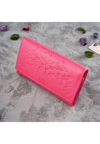 Portfel skórzany PAOLO PERUZZI T-45-PI różowy. Kolor: różowy. Materiał: skóra. Wzór: kwiaty #1