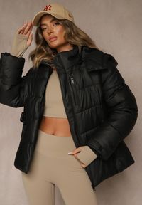 Renee - Czarna Kurtka Zimowa Y2K z Pikowaniem i Paskiem ze Sprzączką Cerrive. Kolor: czarny. Materiał: jeans. Sezon: zima #5