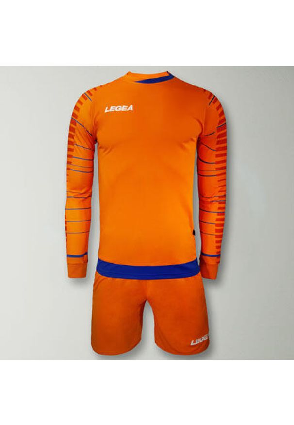 LEGEA - Komplet bramkarski REIMS pomarańczowy błękitny junior. Kolor: pomarańczowy. Wzór: haft. Sport: piłka nożna