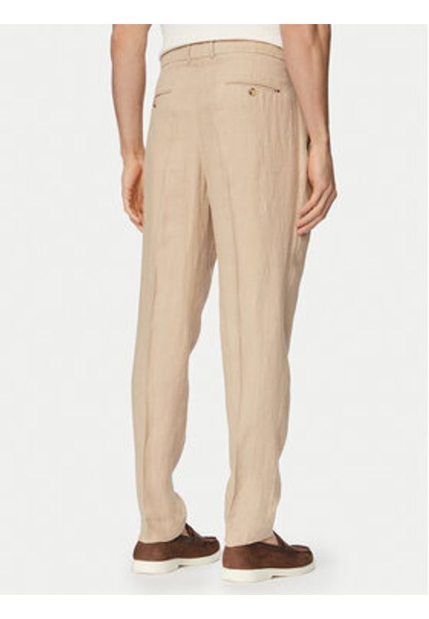 TOMMY HILFIGER - Tommy Hilfiger Spodnie materiałowe Smart Casual MW0MW42708 Beżowy ciemny Regular Fit. Okazja: na co dzień. Kolor: beżowy. Materiał: len. Styl: casual