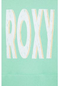 Roxy bluza damska kolor zielony z kapturem z nadrukiem. Typ kołnierza: kaptur. Kolor: zielony. Długość rękawa: długi rękaw. Długość: długie. Wzór: nadruk #2