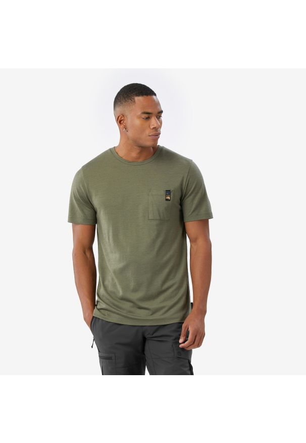 SIMOND - Koszulka trekkingowa męska z krótkim rękawem 100% Merino. Kolor: wielokolorowy, brązowy, zielony. Materiał: wełna, materiał. Długość rękawa: krótki rękaw. Długość: krótkie. Sport: turystyka piesza