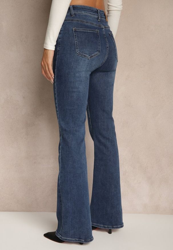 Renee - Niebieskie Jeansy High Waist o Kroju Dzwonów Finvenne. Okazja: na co dzień. Stan: podwyższony. Kolor: niebieski. Wzór: ze splotem. Styl: casual, klasyczny