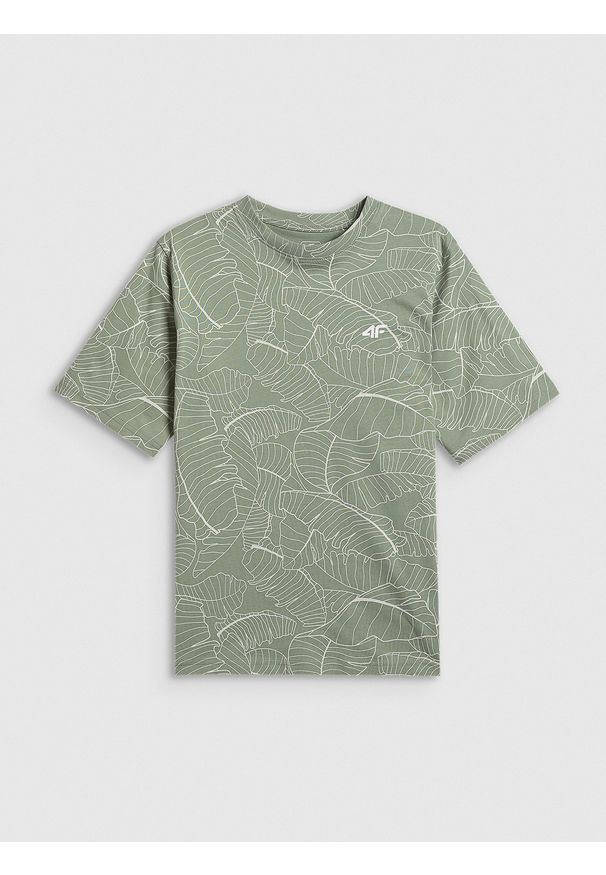 4f - 4F T-shirt loose z nadrukiem chłopięcy - miętowy 164 (13-14 lat). Okazja: na co dzień, na uczelnię. Kolor: turkusowy. Materiał: dzianina, materiał, dresówka, bawełna, skóra. Wzór: nadruk. Sezon: lato. Styl: casual