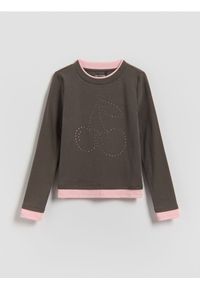 Reserved - Bluzka z cyrkoniami - ciemnoszary. Kolor: szary. Materiał: bawełna #1