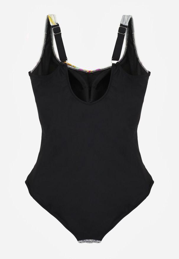 Born2be - Czarny Gładki Strój Kąpielowy Jednoczęściowy z Akwarelowym Printem Amalidoe. Kolor: czarny. Materiał: len. Wzór: nadruk, gładki