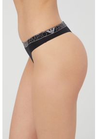 Emporio Armani Underwear stringi kolor czarny. Kolor: czarny. Materiał: materiał