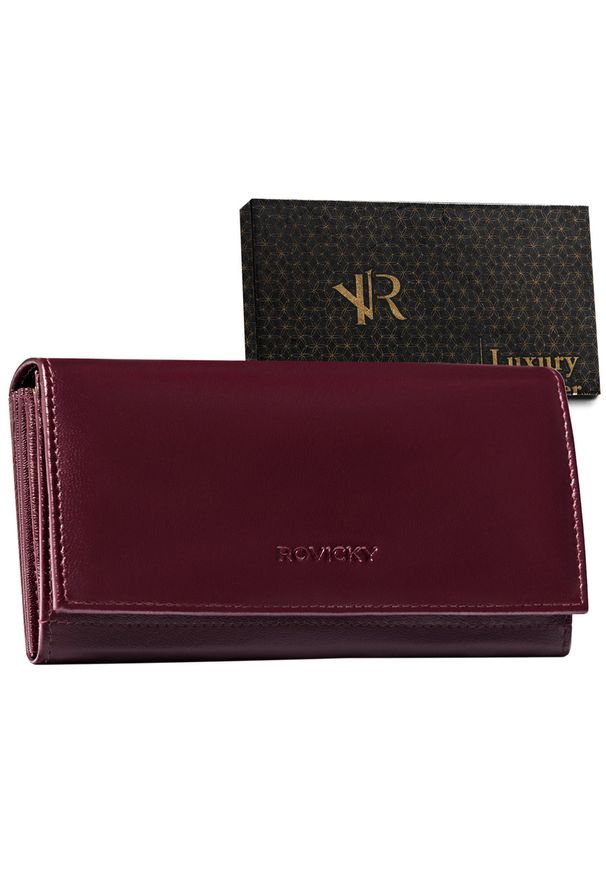 ROVICKY - Portfel skórzany Rovicky R-RD-35-GCL Plum fioletowy. Kolor: fioletowy. Materiał: skóra