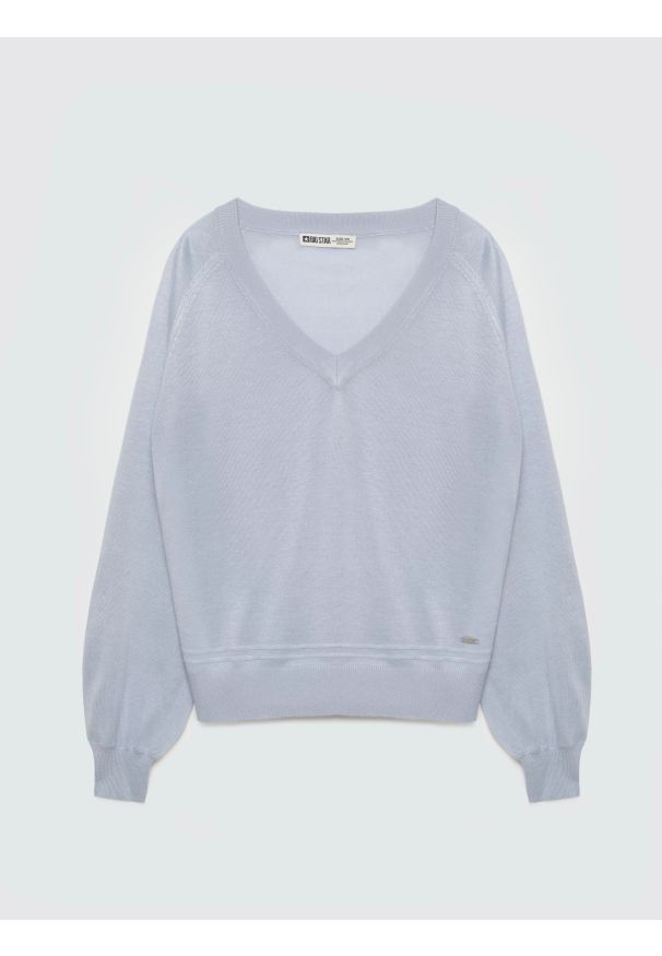 Big-Star - Sweter damski z wiskozy niebieski Simona 400. Kolor: niebieski. Materiał: wiskoza. Wzór: aplikacja. Styl: klasyczny, vintage, wakacyjny