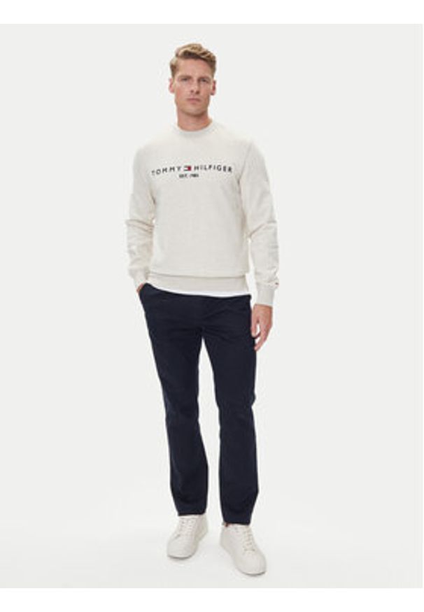TOMMY HILFIGER - Tommy Hilfiger Bluza Logo MW0MW11596 Beżowy Regular Fit. Kolor: beżowy. Materiał: bawełna