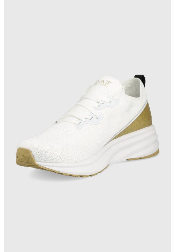 EA7 Emporio Armani sneakersy kolor biały. Nosek buta: okrągły. Zapięcie: sznurówki. Kolor: biały. Materiał: guma. Obcas: na platformie