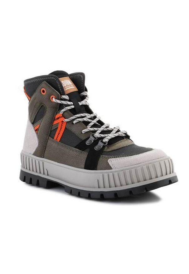 Buty do chodzenia męskie Palladium Pallashock Outcity Beluga. Zapięcie: sznurówki. Kolor: szary. Materiał: guma, skóra, tkanina, materiał, syntetyk. Szerokość cholewki: normalna. Sport: turystyka piesza