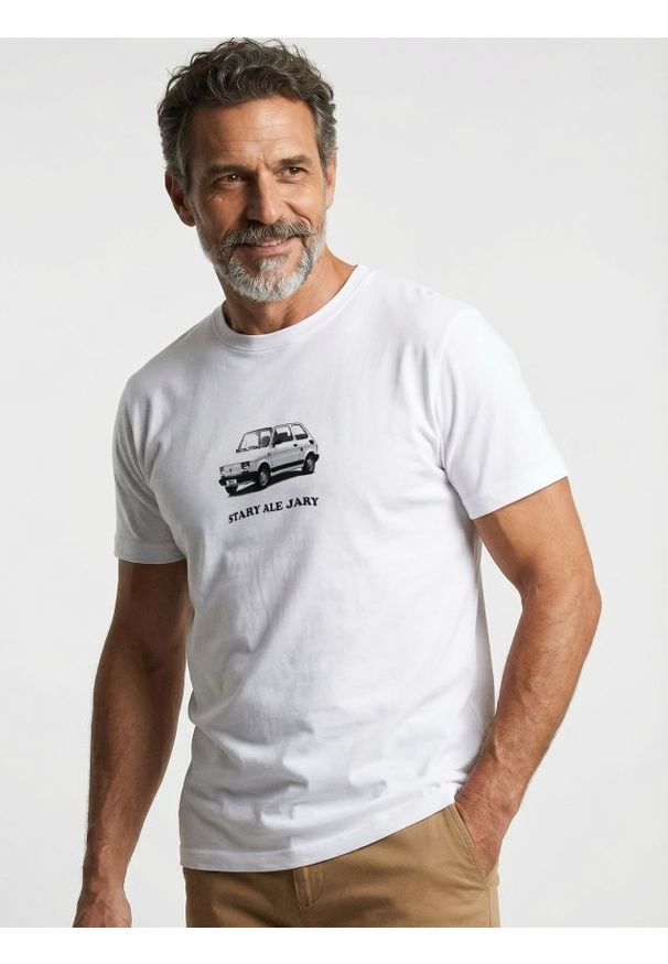 Sinsay - Bawełniana koszulka z nadrukiem - biały. Kolor: biały. Materiał: bawełna. Wzór: nadruk